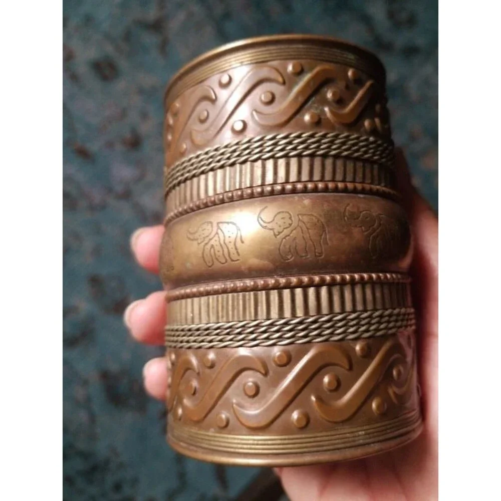 Vintage wide pure brass mixed metal cuff bracelet